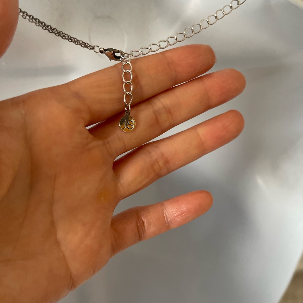 Silver Small Crystal Double Layered Necklace Mini… - image 4